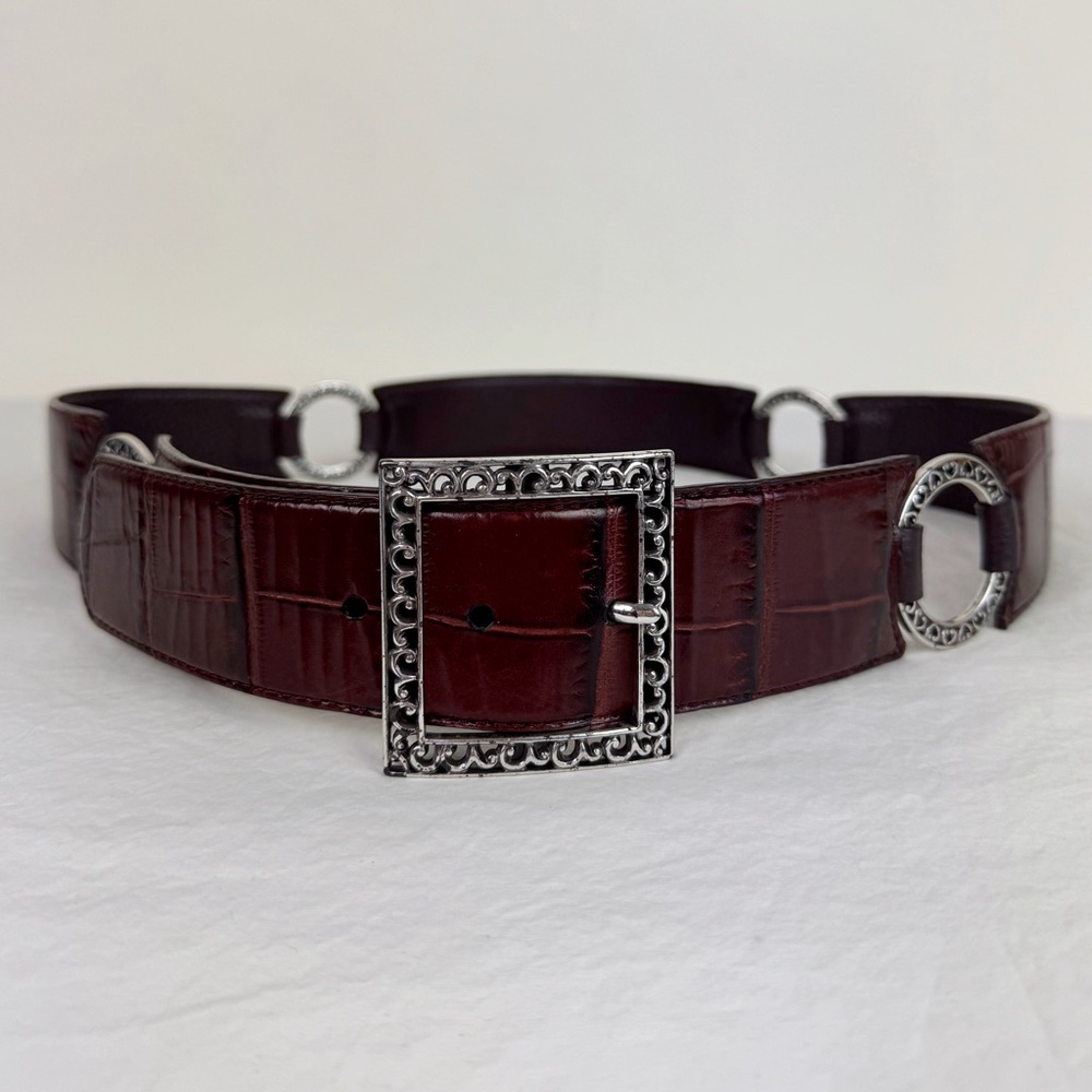 Brighton Vintage Brown Gator Embossed O-Ring Belt